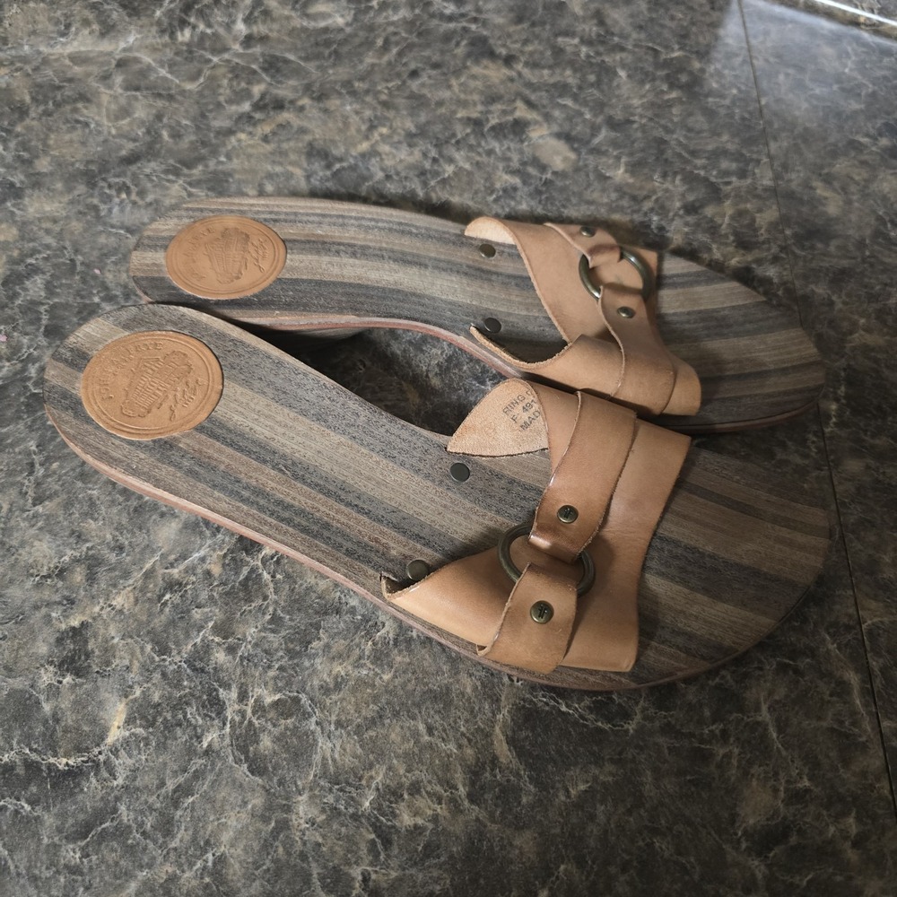 FRYE Leather & Wooden Sandals Size 8.5 - Picture 2 of 5